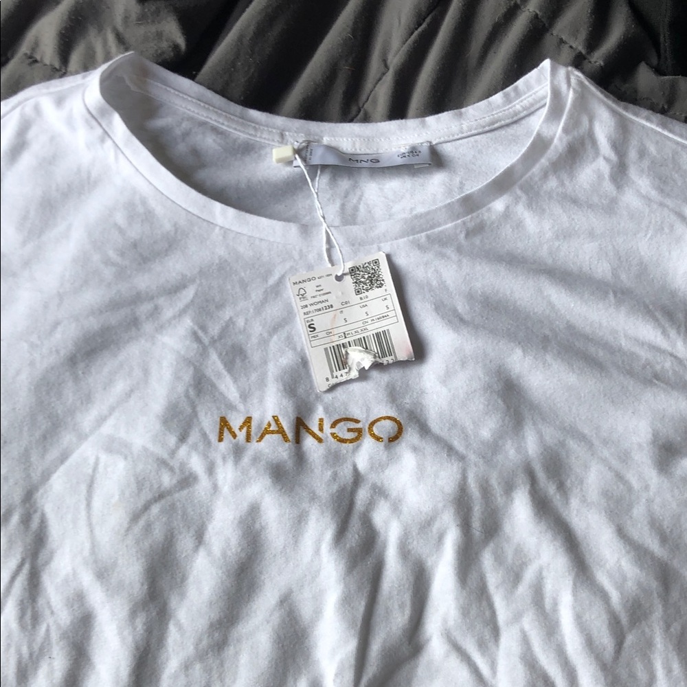 Mango White Short Sleeve Tee with Gold Logo